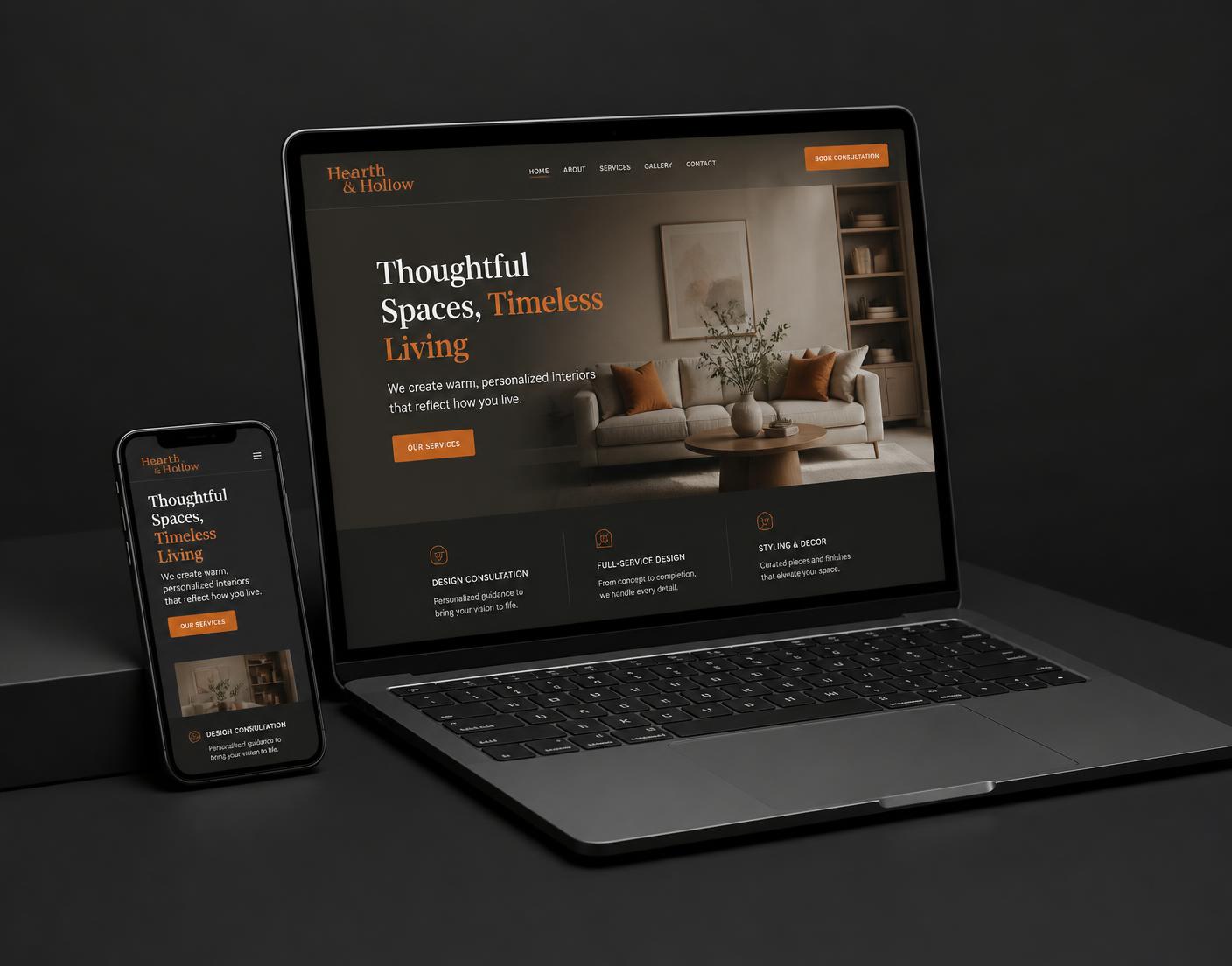 A small business website designed by Vocal Web Co. shown on a laptop and phone